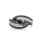 Black, White & Blue Diamond Ring in Solid 14Kt White Gold