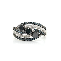 Black, White & Blue Diamond Ring in Solid 14Kt White Gold