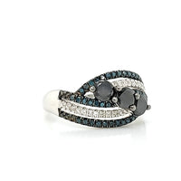 Black, White & Blue Diamond Ring in Solid 14Kt White Gold