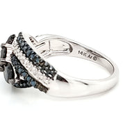Black, White & Blue Diamond Ring in Solid 14Kt White Gold
