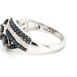 Black, White & Blue Diamond Ring in Solid 14Kt White Gold