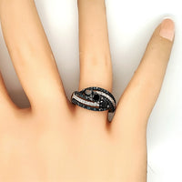 Black, White & Blue Diamond Ring in Solid 14Kt White Gold