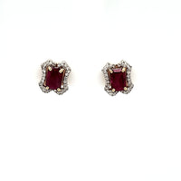 Natural Rubies Studs with Diamonds in Solid 14Kt Yellow Gold