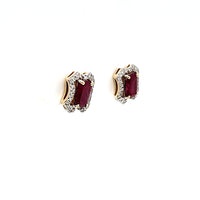 Natural Rubies Studs with Diamonds in Solid 14Kt Yellow Gold