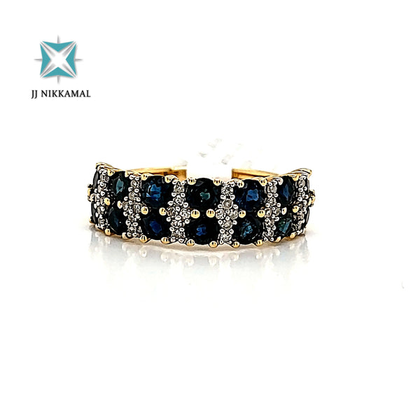 Natural (Untreated) Sapphire Ring With Diamonds in Solid 14Kt Yellow Gold