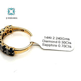 Natural (Untreated) Sapphire Ring With Diamonds in Solid 14Kt Yellow Gold