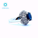 GIA Certified Solid Platinum Ring with Natural Sapphire (Australian) & Diamonds