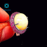 Gorgeous Natural Rubies and Opal Cocktail Ring in Sterling Silver
