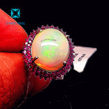 Gorgeous Natural Rubies and Opal Cocktail Ring in Sterling Silver