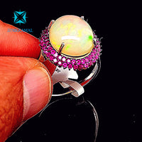 Gorgeous Natural Rubies and Opal Cocktail Ring in Sterling Silver