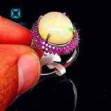 Gorgeous Natural Rubies and Opal Cocktail Ring in Sterling Silver
