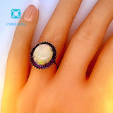 Gorgeous Natural Rubies and Opal Cocktail Ring in Sterling Silver