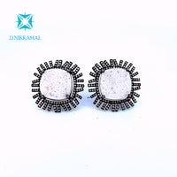 Unique Victorian Look White Quartz and Diamond Studs