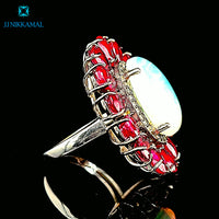 Gorgeous Natural Opal and Diamond Cocktail Ring in Sterling Silver