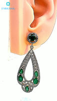 Beautiful Natural Emerald with Diamonds Earrings in Sterling Silver