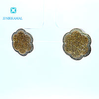 Gorgeous Canary Color and White Diamonds Ear Studs in Solid Yellow Gold
