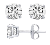 Sterling Silver Studs with D Color Internally Flawless Round CZ in 3 Colors