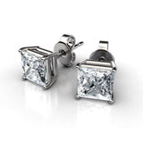 Sterling Silver Studs with D Color Internally Flawless Princess CZ in 3 Colors