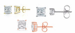 Sterling Silver Studs with D Color Internally Flawless Princess CZ in 3 Colors