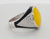 Yellow & Black Enamel Ring in Sterling Silver with Cz