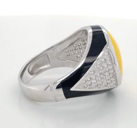 Yellow & Black Enamel Ring in Sterling Silver with Cz