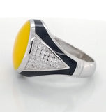 Yellow & Black Enamel Ring in Sterling Silver with Cz