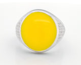 Yellow & Black Enamel Ring in Sterling Silver with Cz